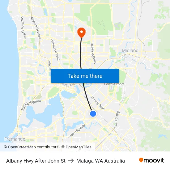 Albany Hwy After John St to Malaga WA Australia map