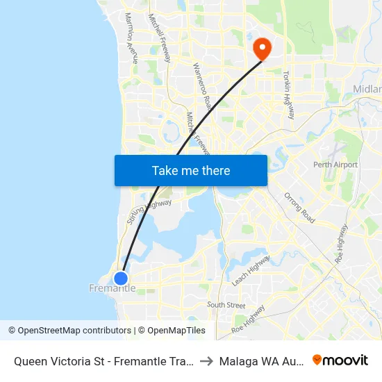 Queen Victoria St - Fremantle Traffic Bridge to Malaga WA Australia map