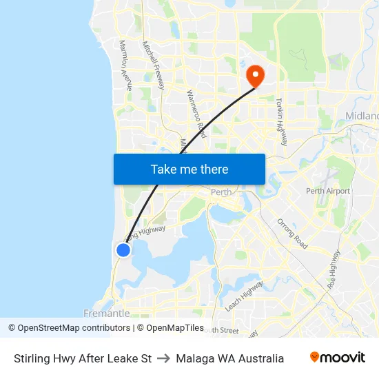 Stirling Hwy After Leake St to Malaga WA Australia map