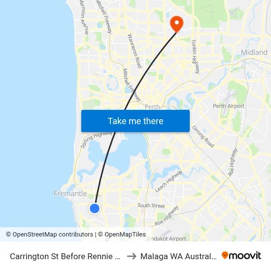Carrington St Before Rennie Cr to Malaga WA Australia map