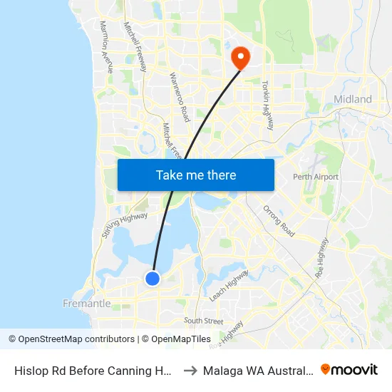 Hislop Rd Before Canning Hwy to Malaga WA Australia map