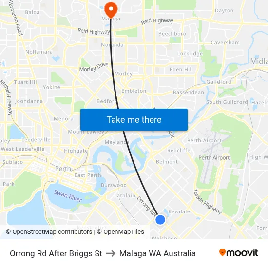 Orrong Rd After Briggs St to Malaga WA Australia map