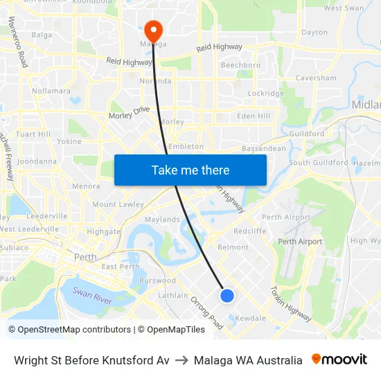 Wright St Before Knutsford Av to Malaga WA Australia map