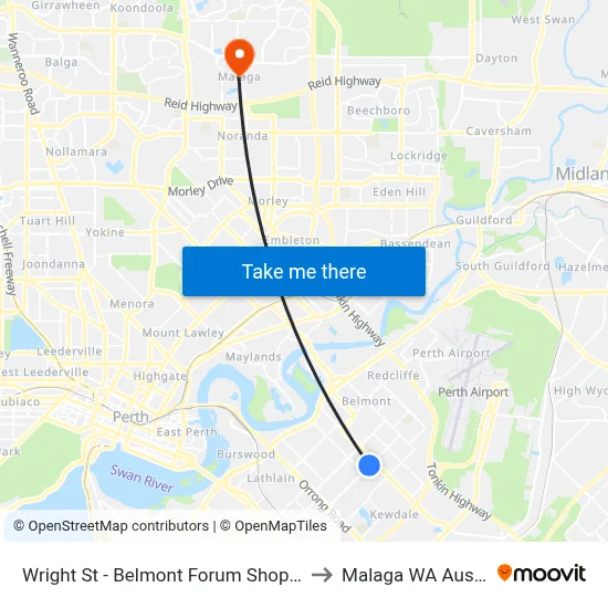 Wright St - Belmont Forum Shopping Ctr to Malaga WA Australia map