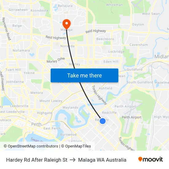 Hardey Rd After Raleigh St to Malaga WA Australia map