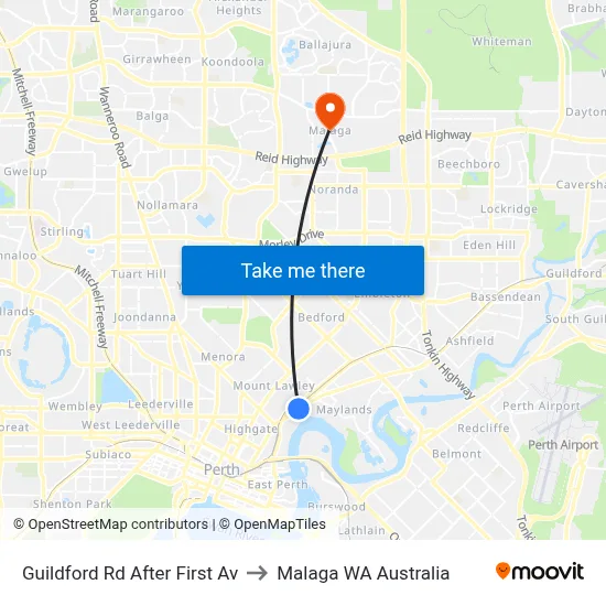 Guildford Rd After First Av to Malaga WA Australia map