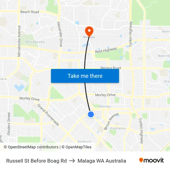 Russell St Before Boag Rd to Malaga WA Australia map