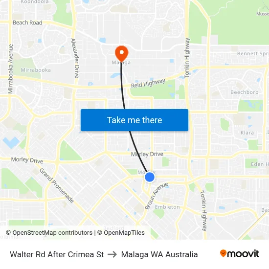 Walter Rd After Crimea St to Malaga WA Australia map