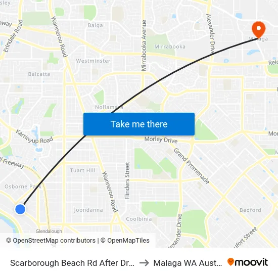Scarborough Beach Rd After Drake St to Malaga WA Australia map