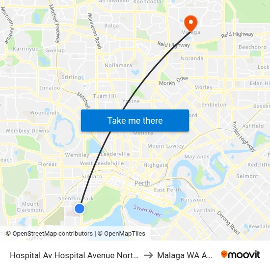 Hospital Av Hospital Avenue North Cat Id 114 to Malaga WA Australia map