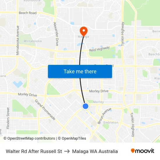Walter Rd After Russell St to Malaga WA Australia map