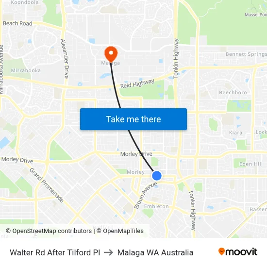 Walter Rd After Tilford Pl to Malaga WA Australia map