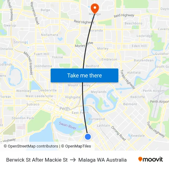 Berwick St After Mackie St to Malaga WA Australia map