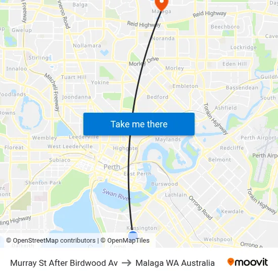Murray St After Birdwood Av to Malaga WA Australia map
