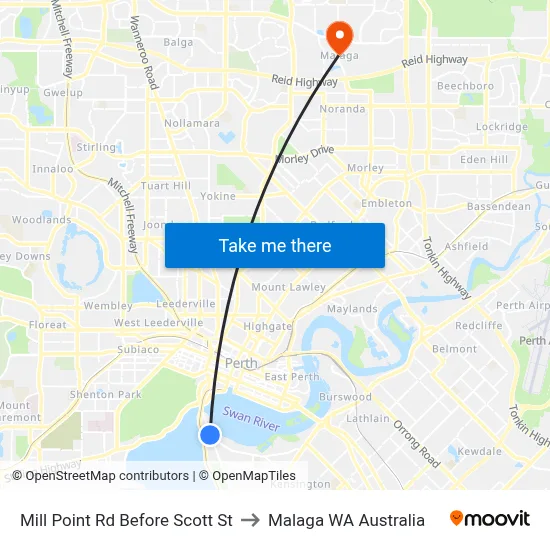 Mill Point Rd Before Scott St to Malaga WA Australia map
