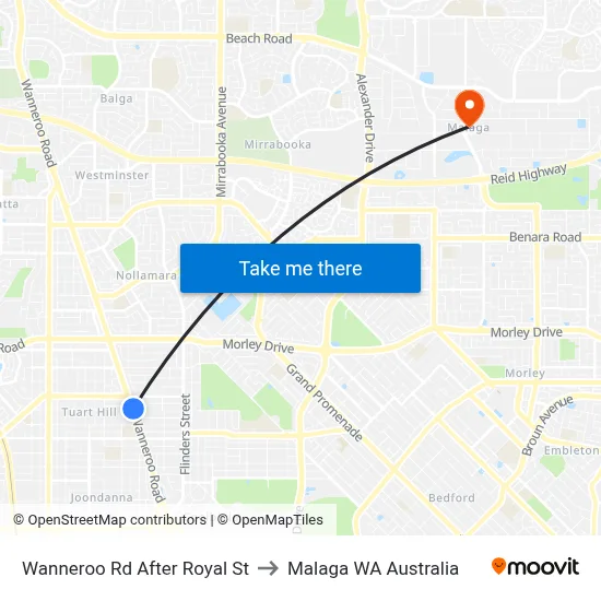 Wanneroo Rd After Royal St to Malaga WA Australia map