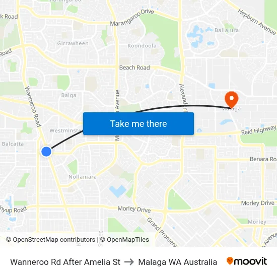 Wanneroo Rd After Amelia St to Malaga WA Australia map