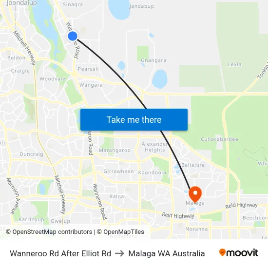 Wanneroo Rd After Elliot Rd to Malaga WA Australia map