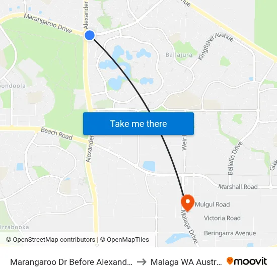 Marangaroo Dr Before Alexander Dr to Malaga WA Australia map