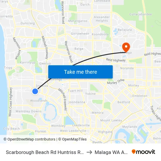 Scarborough Beach Rd Huntriss Road Cat Id 31 to Malaga WA Australia map
