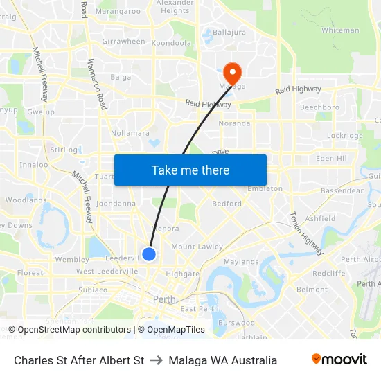 Charles St After Albert St to Malaga WA Australia map