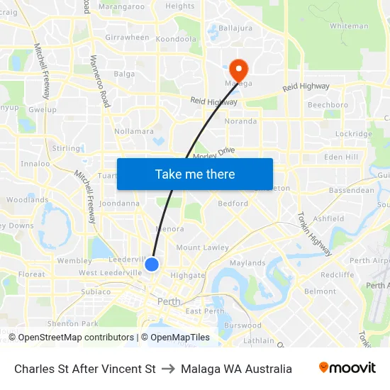 Charles St After Vincent St to Malaga WA Australia map