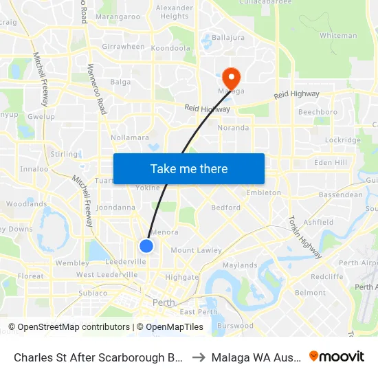 Charles St After Scarborough Beach Rd to Malaga WA Australia map