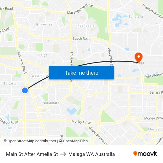 Main St After Amelia St to Malaga WA Australia map