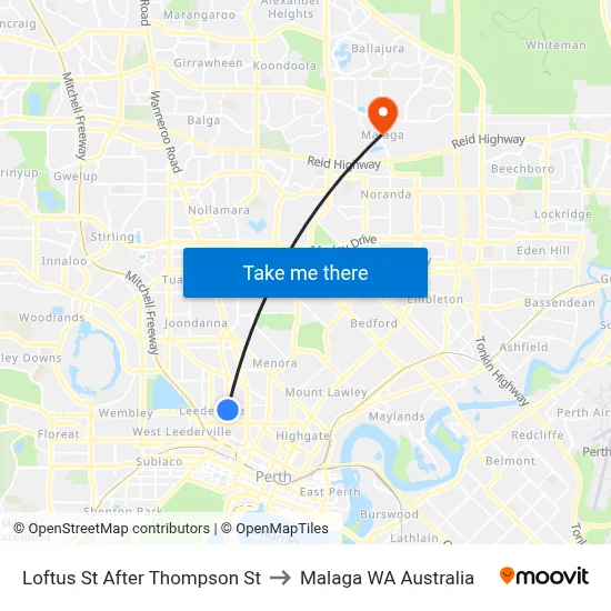 Loftus St After Thompson St to Malaga WA Australia map