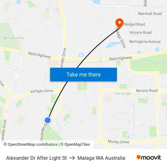 Alexander Dr After Light St to Malaga WA Australia map