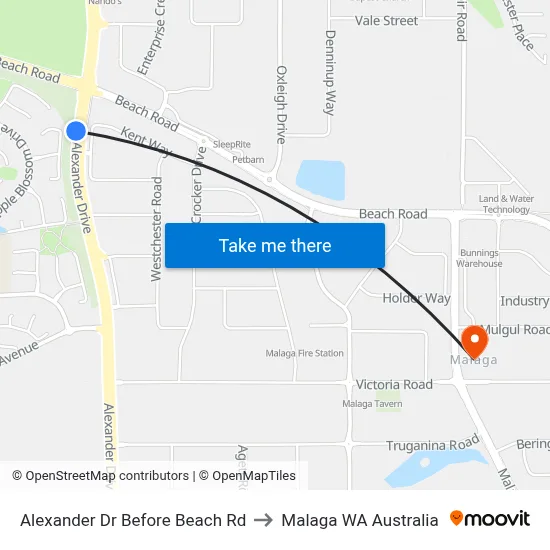 Alexander Dr Before Beach Rd to Malaga WA Australia map
