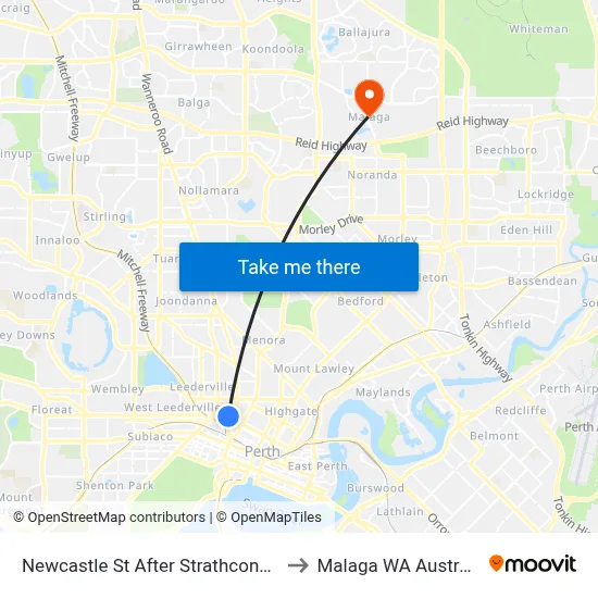 Newcastle St After Strathcona St to Malaga WA Australia map