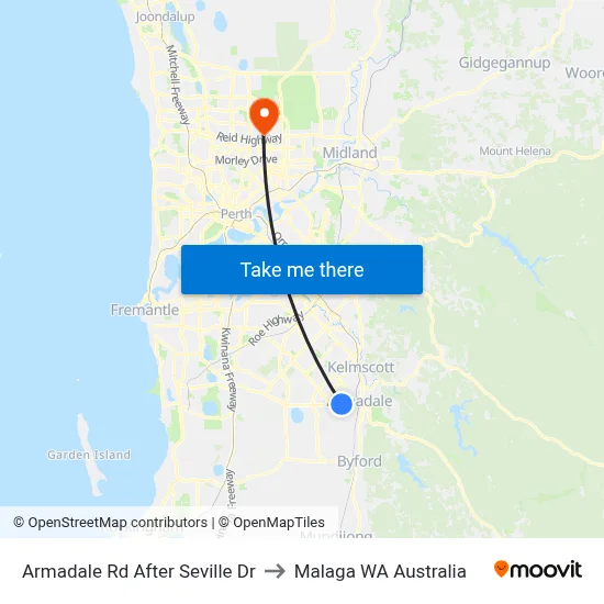 Armadale Rd After Seville Dr to Malaga WA Australia map