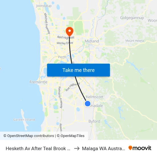 Hesketh Av After Teal Brook Cir to Malaga WA Australia map