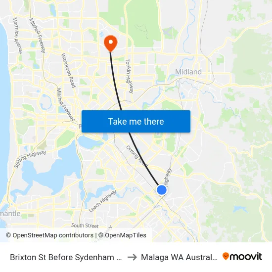 Brixton St Before Sydenham St to Malaga WA Australia map