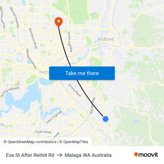 Eva St After Reihill Rd to Malaga WA Australia map