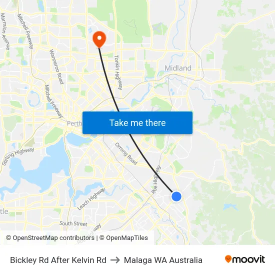 Bickley Rd After Kelvin Rd to Malaga WA Australia map