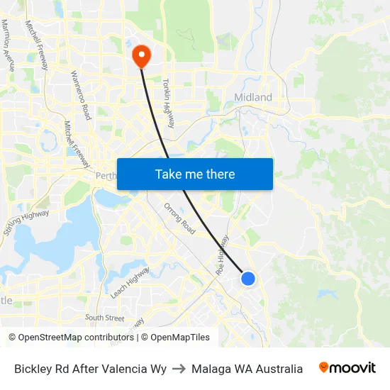 Bickley Rd After Valencia Wy to Malaga WA Australia map