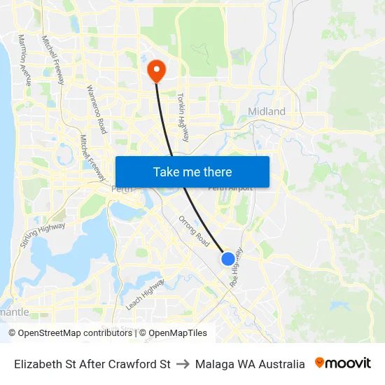 Elizabeth St After Crawford St to Malaga WA Australia map
