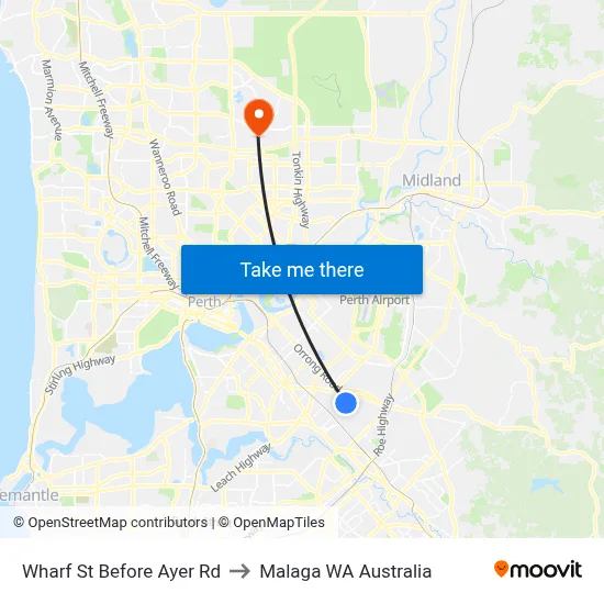 Wharf St Before Ayer Rd to Malaga WA Australia map
