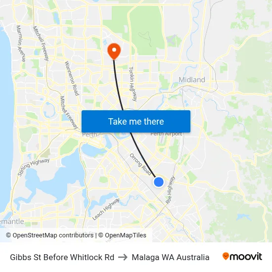 Gibbs St Before Whitlock Rd to Malaga WA Australia map