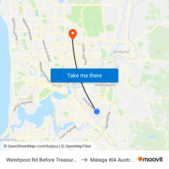 Welshpool Rd Before Treasure Rd to Malaga WA Australia map