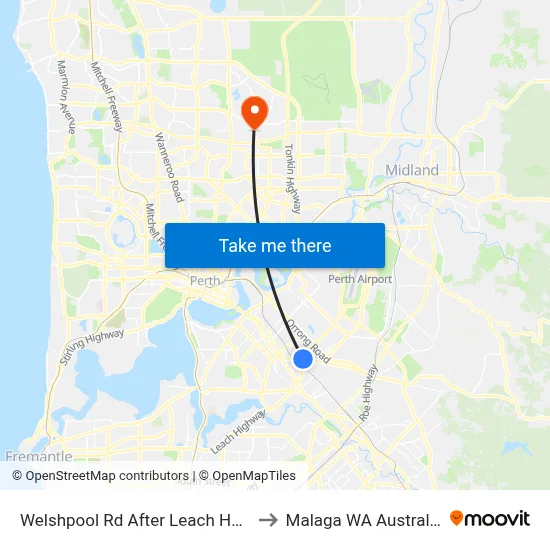 Welshpool Rd After Leach Hwy to Malaga WA Australia map