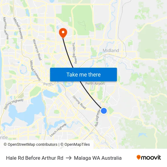 Hale Rd Before Arthur Rd to Malaga WA Australia map