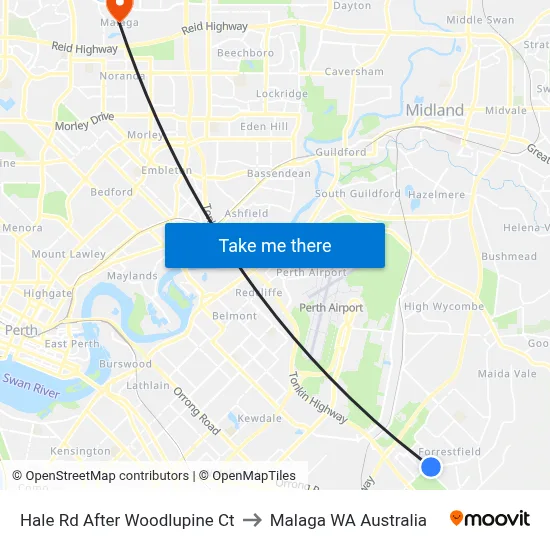 Hale Rd After Woodlupine Ct to Malaga WA Australia map