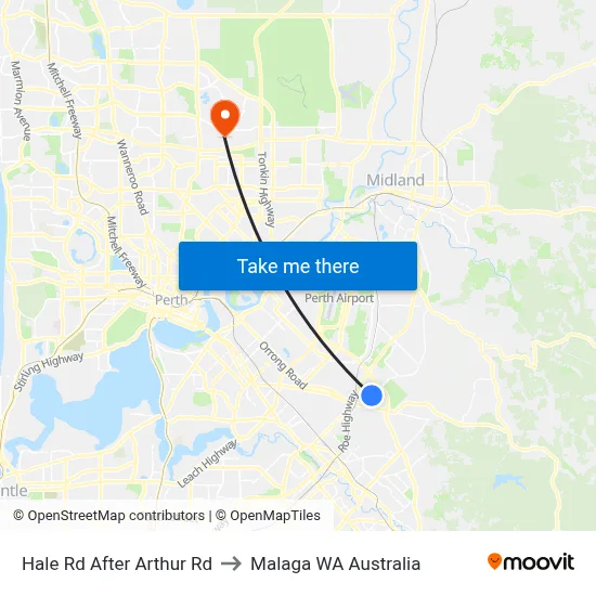 Hale Rd After Arthur Rd to Malaga WA Australia map
