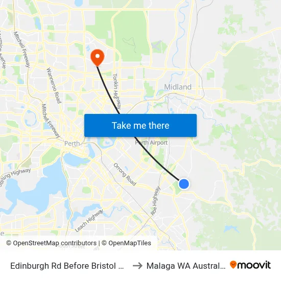 Edinburgh Rd Before Bristol Wy to Malaga WA Australia map