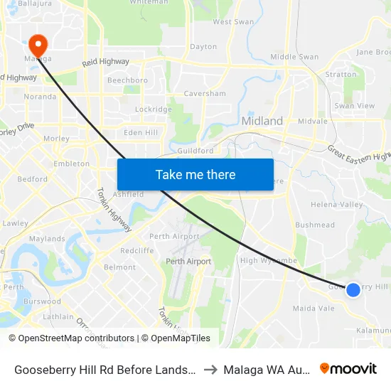 Gooseberry Hill Rd Before Landsdowne Rd to Malaga WA Australia map