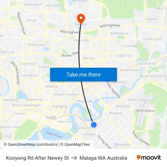 Kooyong Rd After Newey St to Malaga WA Australia map