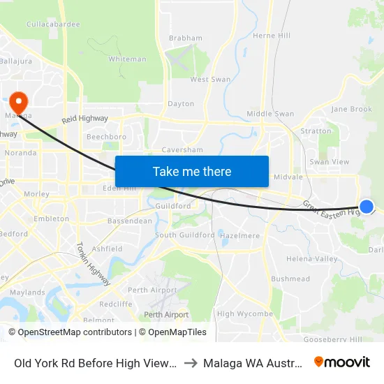 Old York Rd Before High View Rd to Malaga WA Australia map
